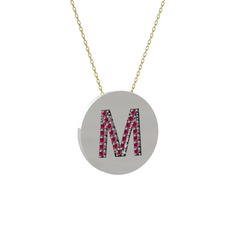 M Baş Harf Kolye - Rodolit garnet 925 ayar gümüş kolye (40 cm gümüş rolo zincir) #122byd0