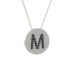 M Baş Harf Kolye - Siyah zirkon 925 ayar gümüş kolye (40 cm gümüş rolo zincir) #12rq4yw