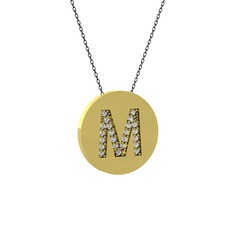 M Baş Harf Kolye - Swarovski 8 ayar altın kolye (40 cm gümüş rolo zincir) #14uuraq