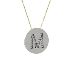 M Baş Harf Kolye - Swarovski 18 ayar beyaz altın kolye (40 cm gümüş rolo zincir) #14zy0g2