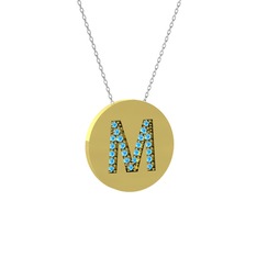 M Baş Harf Kolye - Akuamarin 14 ayar altın kolye (40 cm beyaz altın rolo zincir) #167ue0p
