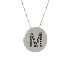 M Baş Harf Kolye - Peridot 925 ayar gümüş kolye (40 cm rose altın rolo zincir) #167y1mc