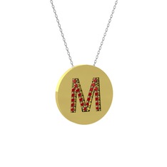 M Baş Harf Kolye - Garnet 14 ayar altın kolye (40 cm beyaz altın rolo zincir) #168ggdl