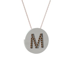 M Baş Harf Kolye - Dumanlı kuvars 8 ayar beyaz altın kolye (40 cm gümüş rolo zincir) #16g9hp8
