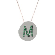 M Baş Harf Kolye - Yeşil kuvars 14 ayar beyaz altın kolye (40 cm gümüş rolo zincir) #1abpw1o