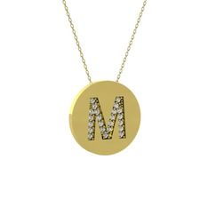 M Baş Harf Kolye - Beyaz zirkon 14 ayar altın kolye (40 cm altın rolo zincir) #1d4rkcm
