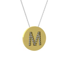 M Baş Harf Kolye - Pırlanta 925 ayar altın kaplama gümüş kolye (0.1232 karat, 40 cm beyaz altın rolo zincir) #1d9bbx9