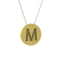 M Baş Harf Kolye - Peridot 925 ayar altın kaplama gümüş kolye (40 cm rose altın rolo zincir) #1fej0i