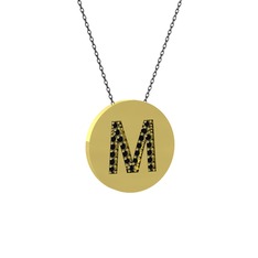M Baş Harf Kolye - Siyah zirkon 18 ayar altın kolye (40 cm gümüş rolo zincir) #1fhlwtx