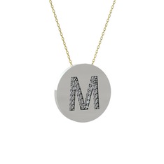 M Baş Harf Kolye - Pırlanta 925 ayar gümüş kolye (0.1232 karat, 40 cm altın rolo zincir) #1fz7oir