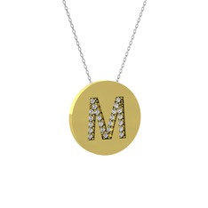 M Baş Harf Kolye - Swarovski 18 ayar altın kolye (40 cm gümüş rolo zincir) #1ikan0r