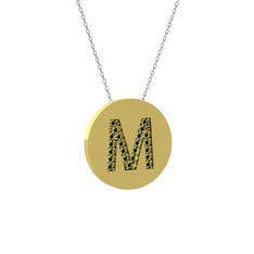M Baş Harf Kolye - Peridot 8 ayar altın kolye (40 cm beyaz altın rolo zincir) #1iw7ndb