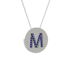 M Baş Harf Kolye - Lab safir 925 ayar gümüş kolye (40 cm gümüş rolo zincir) #1mzzwn0