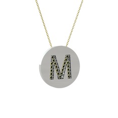 M Baş Harf Kolye - Peridot 925 ayar gümüş kolye (40 cm altın rolo zincir) #1qedrl6