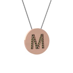 M Baş Harf Kolye - Peridot 925 ayar rose altın kaplama gümüş kolye (40 cm gümüş rolo zincir) #1qxmrfd