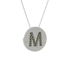 M Baş Harf Kolye - Peridot 925 ayar gümüş kolye (40 cm beyaz altın rolo zincir) #1rzhouh