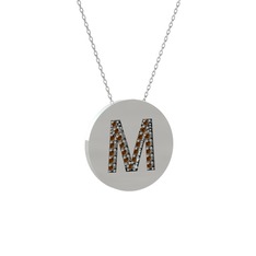 M Baş Harf Kolye - Dumanlı kuvars 925 ayar gümüş kolye (40 cm beyaz altın rolo zincir) #1sh3126