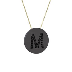 M Baş Harf Kolye - Siyah zirkon 925 ayar siyah rodyum kaplama gümüş kolye (40 cm gümüş rolo zincir) #1tg9kq3