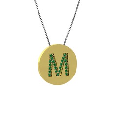 M Baş Harf Kolye - Yeşil kuvars 18 ayar altın kolye (40 cm gümüş rolo zincir) #1xlsmuo