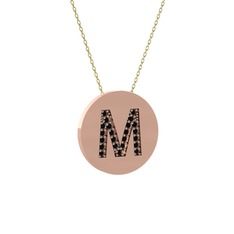 M Baş Harf Kolye - Siyah zirkon 925 ayar rose altın kaplama gümüş kolye (40 cm altın rolo zincir) #1ymg32l