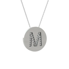 M Baş Harf Kolye - Beyaz zirkon 925 ayar gümüş kolye (40 cm beyaz altın rolo zincir) #4w608