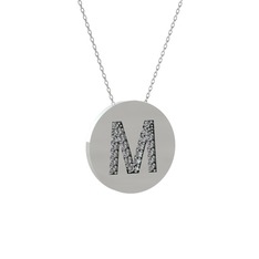 M Baş Harf Kolye - Pırlanta 925 ayar gümüş kolye (0.1232 karat, 40 cm beyaz altın rolo zincir) #cct5yj