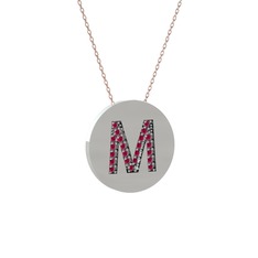 M Baş Harf Kolye - Rodolit garnet 14 ayar beyaz altın kolye (40 cm rose altın rolo zincir) #cremyk