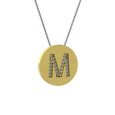 M Baş Harf Kolye - Pırlanta 18 ayar altın kolye (0.1232 karat, 40 cm gümüş rolo zincir) #h21yy0