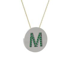 M Baş Harf Kolye - Yeşil kuvars 8 ayar beyaz altın kolye (40 cm gümüş rolo zincir) #i77pio