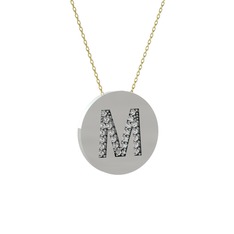 M Baş Harf Kolye - Beyaz zirkon 925 ayar gümüş kolye (40 cm altın rolo zincir) #j2ac3c