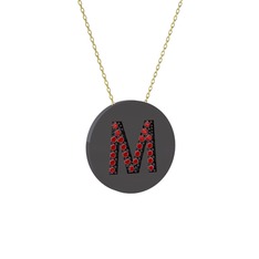 Garnet 925 ayar siyah rodyum kaplama gümüş kolye (40 cm altın rolo zincir)