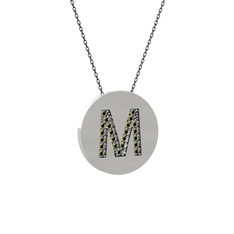 M Baş Harf Kolye - Peridot 14 ayar beyaz altın kolye (40 cm gümüş rolo zincir) #qvz6c7