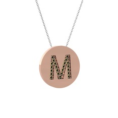 M Baş Harf Kolye - Peridot 18 ayar rose altın kolye (40 cm beyaz altın rolo zincir) #t56g3r