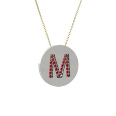 M Baş Harf Kolye - Garnet 14 ayar beyaz altın kolye (40 cm gümüş rolo zincir) #v0gggs