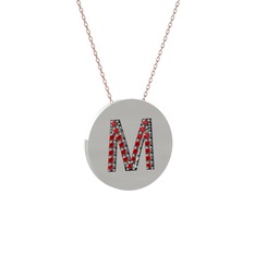 M Baş Harf Kolye - Garnet 14 ayar beyaz altın kolye (40 cm gümüş rolo zincir) #xauj3j