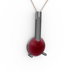 Rima Kolye - Kök yakut 925 ayar siyah rodyum kaplama gümüş kolye (40 cm rose altın rolo zincir) #10tt5rg