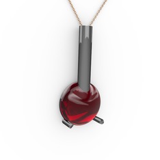 Rima Kolye - Garnet 925 ayar siyah rodyum kaplama gümüş kolye (40 cm rose altın rolo zincir) #14o4rnd