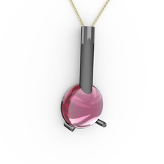 Rima Kolye - Pembe kuvars 925 ayar siyah rodyum kaplama gümüş kolye (40 cm gümüş rolo zincir) #16mu8m2