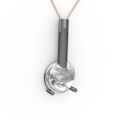 Rima Kolye - Swarovski 925 ayar siyah rodyum kaplama gümüş kolye (40 cm rose altın rolo zincir) #19hrt4r