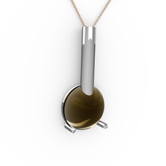 Rima Kolye - Dumanlı kuvars 925 ayar gümüş kolye (40 cm rose altın rolo zincir) #19ul2dc