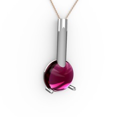 Rodolit garnet 18 ayar beyaz altın kolye (40 cm rose altın rolo zincir)