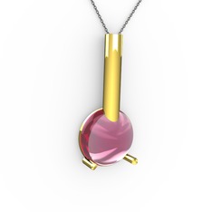 Rima Kolye - Pembe kuvars 14 ayar altın kolye (40 cm gümüş rolo zincir) #1gejkmn