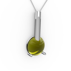 Peridot 8 ayar beyaz altın kolye (40 cm beyaz altın rolo zincir)