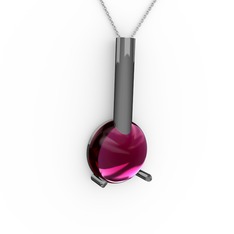 Rodolit garnet 925 ayar siyah rodyum kaplama gümüş kolye (40 cm beyaz altın rolo zincir)