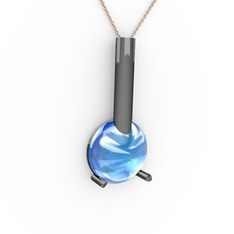 Rima Kolye - Akuamarin 925 ayar siyah rodyum kaplama gümüş kolye (40 cm rose altın rolo zincir) #1lrob1t