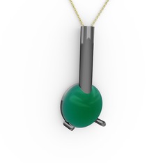 Rima Kolye - Kök zümrüt 925 ayar siyah rodyum kaplama gümüş kolye (40 cm altın rolo zincir) #1o6gsyy