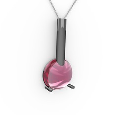 Rima Kolye - Pembe kuvars 925 ayar siyah rodyum kaplama gümüş kolye (40 cm beyaz altın rolo zincir) #1ynqnil