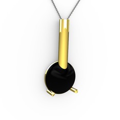 Rima Kolye - Siyah zirkon 8 ayar altın kolye (40 cm gümüş rolo zincir) #3elota