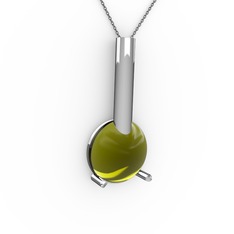 Peridot 18 ayar beyaz altın kolye (40 cm gümüş rolo zincir)