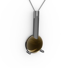 Rima Kolye - Dumanlı kuvars 925 ayar siyah rodyum kaplama gümüş kolye (40 cm gümüş rolo zincir) #4okvz4